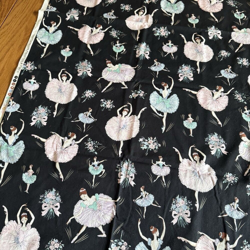 BALLET BALLERINA 3162 QUILTING FABRIC BLACK HANCOCK COTTON SEWING 26.5 X 43"
